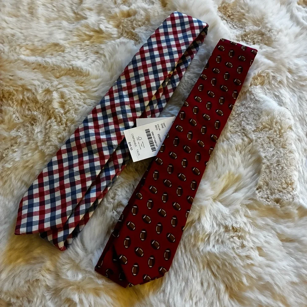Bundle (2) Crewcuts NWT red football necktie 52” & red & blue necktie cotton